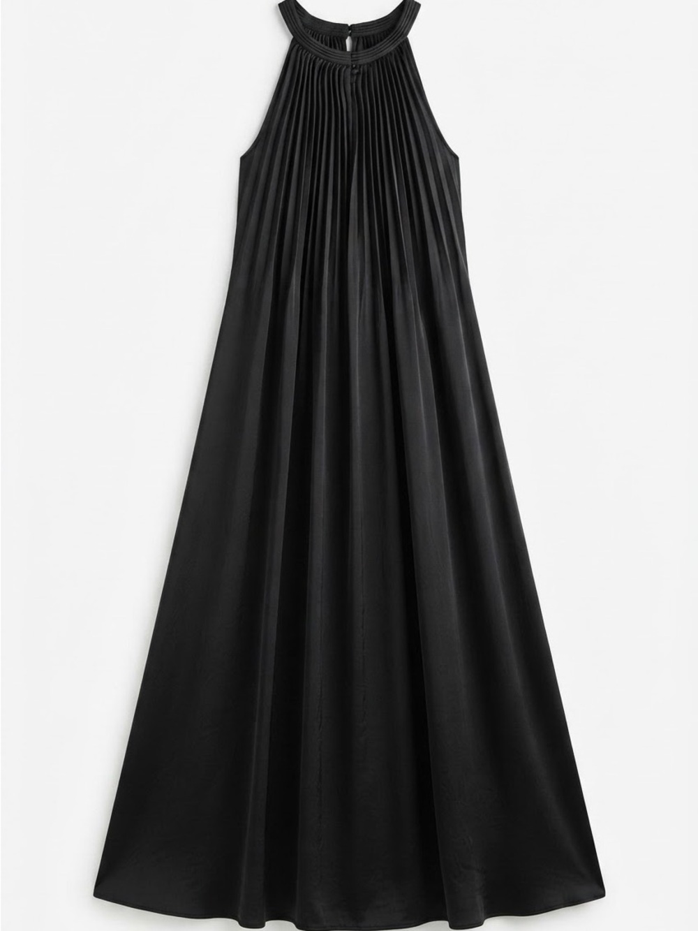 VINCE Black Pleated Halter Neck Silk Midi Dress Size 4